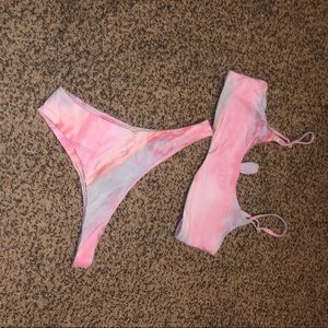Pink tye dyed high cut bikini sz L NWT